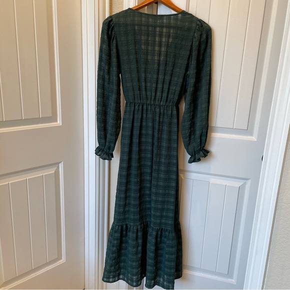 New Look Dark Green Plaid Wrap Midi Dress Long Sleeve Size 6 - Picture 4 of 8